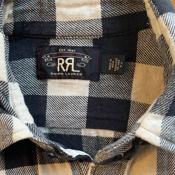 Ralph Lauren Double RL RRL Cotton / Linen Black and White Plaid Button-Up Shirt - Picture 2 of 6